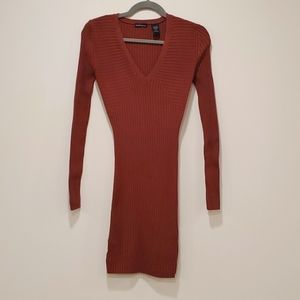 Ribbed Sweater Dress Brown S